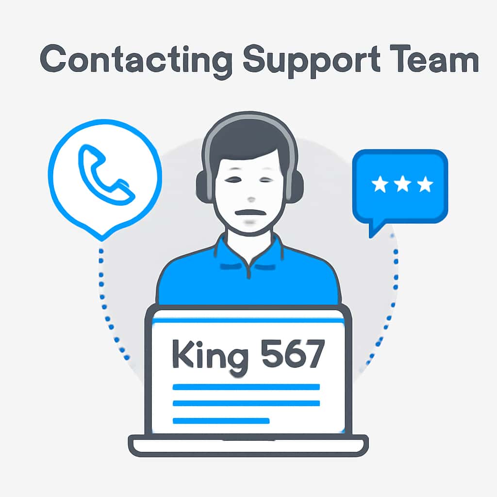 Illustration showing contact methods for King 567 Support Team.