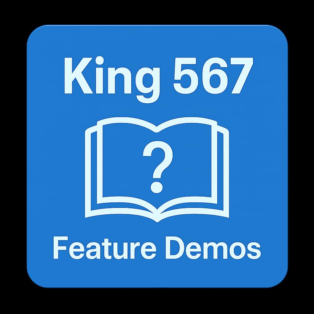 A badge representing King 567 Feature Demos.