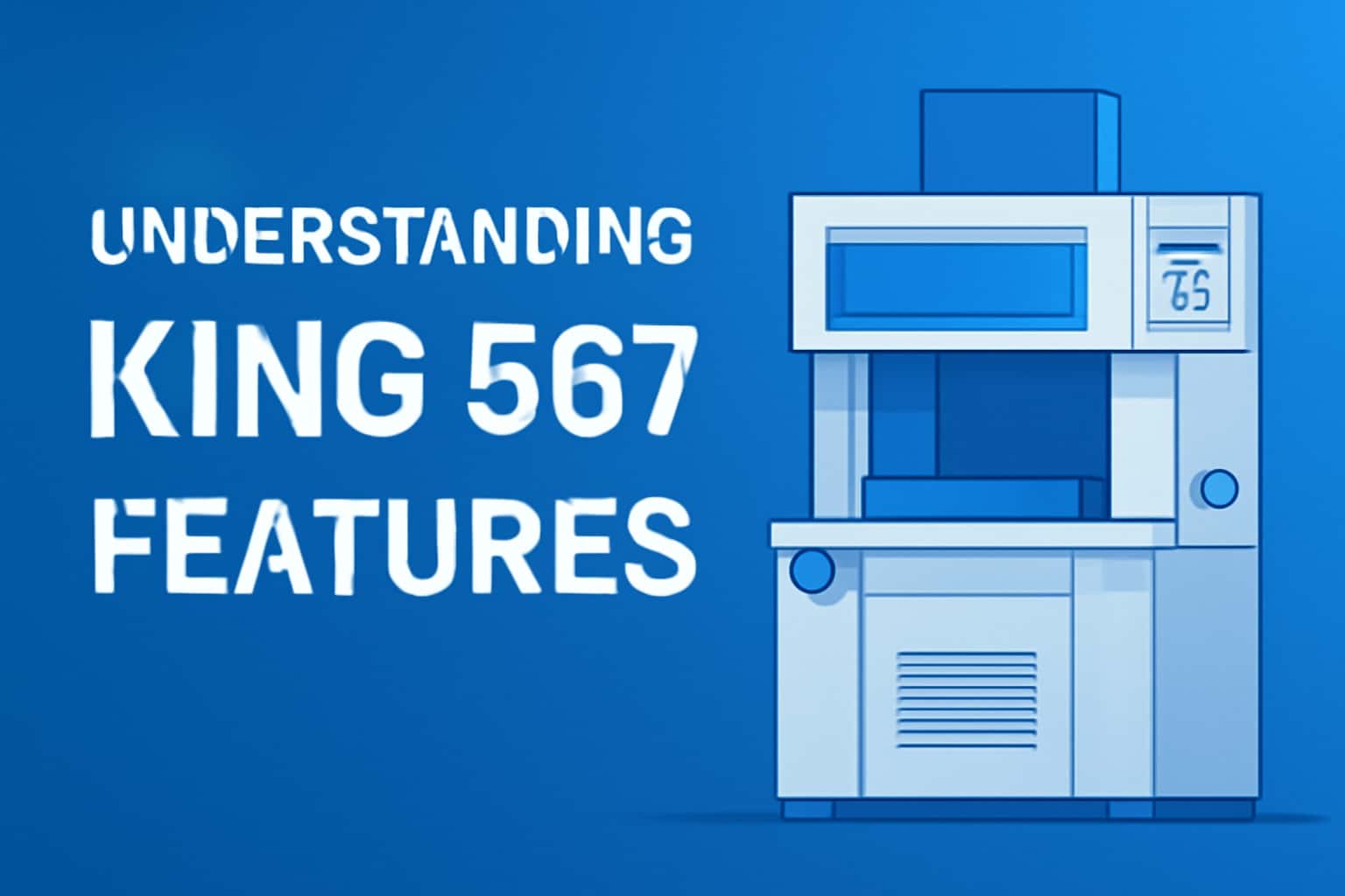 A neutral scene illustrating King 567 features with relevant text.